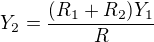 ${Y_2}=\frac{(R_1+R_2)Y_1}{R}$