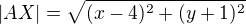 $|AX|=\sqrt{(x-4)^2+(y+1)^2}$