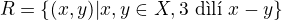 $R = \{(x, y)| x,y \in X, 3 \text{ d�l� } x-y\}$