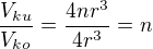 $\frac{V_{ku}}{V_{ko}}=\frac{4nr^{3}}{4r^{3}}=n$