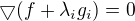 kopírovat do textarea $\bigtriangledown(f+\lambda_i g_i) = 0$