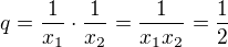 $q=\frac1{x_1}\cdot\frac1{x_2}=\frac1{x_1x_2}=\frac12$