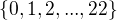 $\{0,1,2,...,22\}$