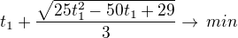 $t_1+\frac{\sqrt{25t_1^2-50t_1+29}}{3}\rightarrow\,min$