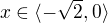 $x\in \langle-\sqrt{2},0\rangle$
