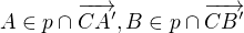 $A\in p\cap\overrightarrow{CA'}, B\in p\cap\overrightarrow{CB'}$