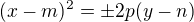$(x-m)^2=\pm 2p(y-n)$