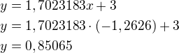 kopírovat do textarea $y=1,7023183x+3\nly=1,7023183\cdot (-1,2626)+3\nly=0,85065$