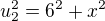 $u_{2}^{2}=6^{2}+x^{2}$