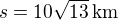 kopírovat do textarea $s=10\sqrt{13}\,\text{km}$