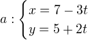 kopírovat do textarea $a:\begin{cases}x=7-3t\\y=5+2t\end{cases}$