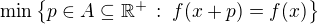 $\min\{p\in A\subseteq\mathbb{R}^+\,:\;f(x+p)=f(x)\}$