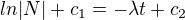 $ln|N|+c_1 = -\lambda t+c_2$