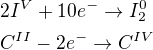 kopírovat do textarea $2 I^V + 10e^- \rightarrow I_2^0 \nl C^{II} -2e^-\rightarrow C^{IV}$