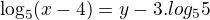 $\log_5(x-4)=\2y-3.log_55$