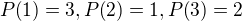 $P{\(1\)}=3, P{\(2\)}=1, P{\(3\)}=2$