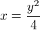 $x=\frac{y^{2}}{4}$