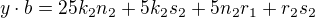 $y\cdot b = 25k_2n_2 + 5k_2s_2 + 5n_2r_1 + r_2s_2$