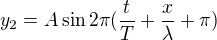 $y_2=A\sin2\pi(\frac tT+\frac x\lambda+\pi)$