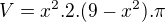 $V=x^{2}.2.(9-x^{2}).\pi$