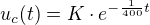 $u_c(t)=K\cdot e^{-\frac{1}{400}t}$