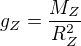 ${g_{Z}}=\frac{M_{Z}}{R^2_{Z}}$
