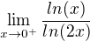 kopírovat do textarea $\lim_{x\to0^{+}}\frac{ln(x)}{ln(2x)}$