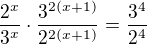 $\frac{2^x}{3^x}\cdot \frac{3^{2(x+1)}}{2^{2(x+1)}}=\frac{3^4}{2^4}$