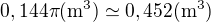 $0,144\rm{\pi}\rm{(m^3)} \simeq 0,452 \rm{(m^3)}$