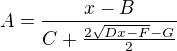 $A = \frac{x - B}{C + \frac{2\sqrt{Dx - F} - G}{2}}$