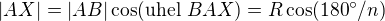 $|AX| = |AB|\cos(\textrm{uhel}\ BAX) = R\cos(180�/n)$