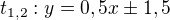 $t_{1,2}: y= 0,5x \pm 1,5$