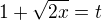$1+\sqrt{2x}=t$
