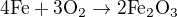 kopírovat do textarea $\mathrm{4 Fe + 3 O_2 \rightarrow 2 Fe_2O_3}$