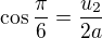 $\cos \frac{\pi}{6} =\frac{u_{2}}{2a}$