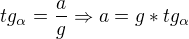 $tg_{\alpha }=\frac{a}{g}\Rightarrow a=g*tg_{\alpha }$