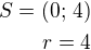 $S=(0;\,4)\\r=4$