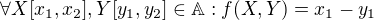 $\forall X[x_1,x_2],Y[y_1,y_2]\in\mathbb{A}:f(X,Y)=x_1-y_1$