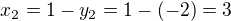 $x_2 = 1-y_2 = 1-(-2) = 3$