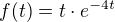 $f(t)=t\cdot e^{-4t}$