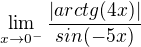 kopírovat do textarea $\lim_{x\to0^{-}}\frac{|arctg(4x)|}{sin(-5x)}$
