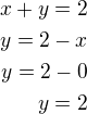 $x+y=2\\y=2-x\\y=2-0\\y=2$