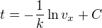 $t=-\frac{1}{k}\ln v_x+C$