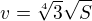 $v=\sqrt[4]{3}\sqrt{S}$