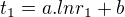 $t_{1}=a.lnr_{1}+b$