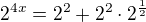 kopírovat do textarea $2^{4x} = 2^2 + 2^2\cdot2^{\frac12}$
