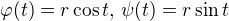 $ \varphi(t) = r \cos t, \, \psi(t) = r \sin t $