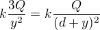 $k\frac{3Q}{y^2}=k\frac{Q}{(d+y)^2}$