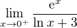 $\lim_{x \to 0^+}\frac{\mathrm{e}^x}{\ln x + 3}$