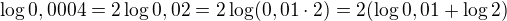 $\log 0,0004 = 2 \log 0,02 = 2 \log (0,01 \cdot 2) = 2(\log 0,01 + \log 2)$
